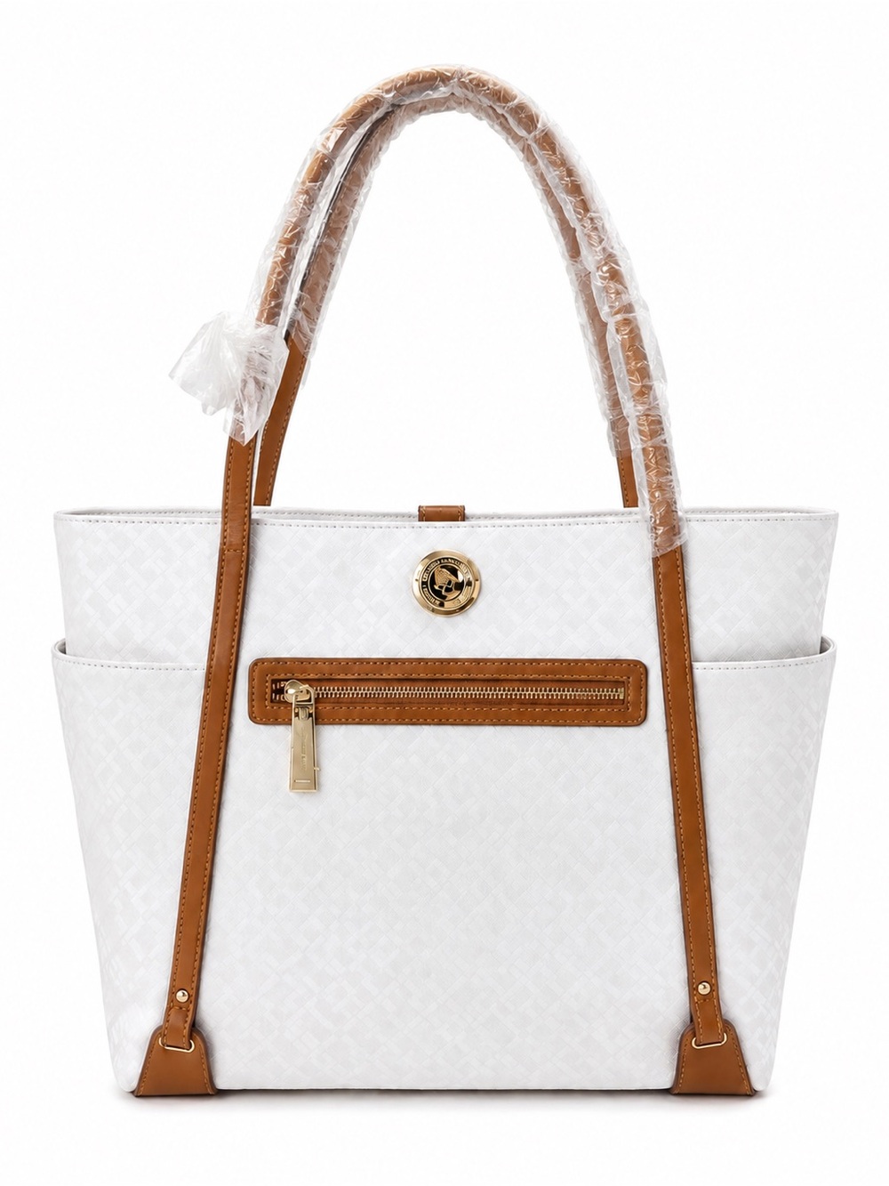 Tommy Hilfiger NWT White and Tan Tote with Gold Accent